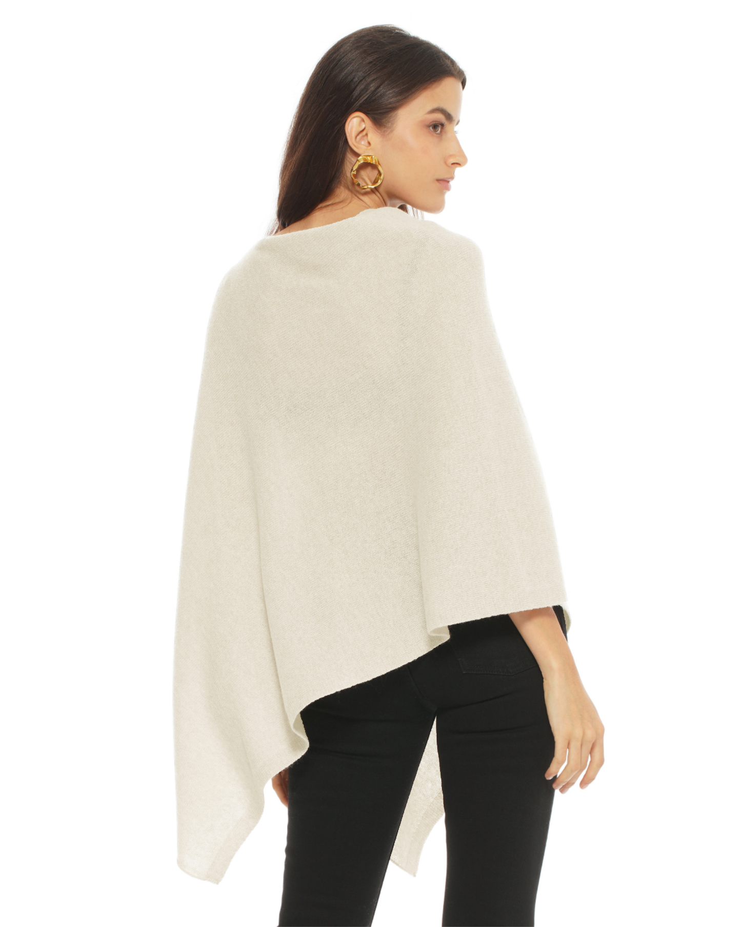 Women's Essential Pure Cashmere Poncho Milk White
