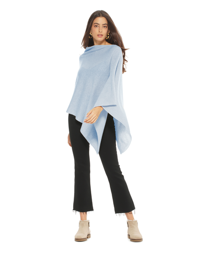 Women's Pure Cashmere Textured Knit Poncho Baby Blue