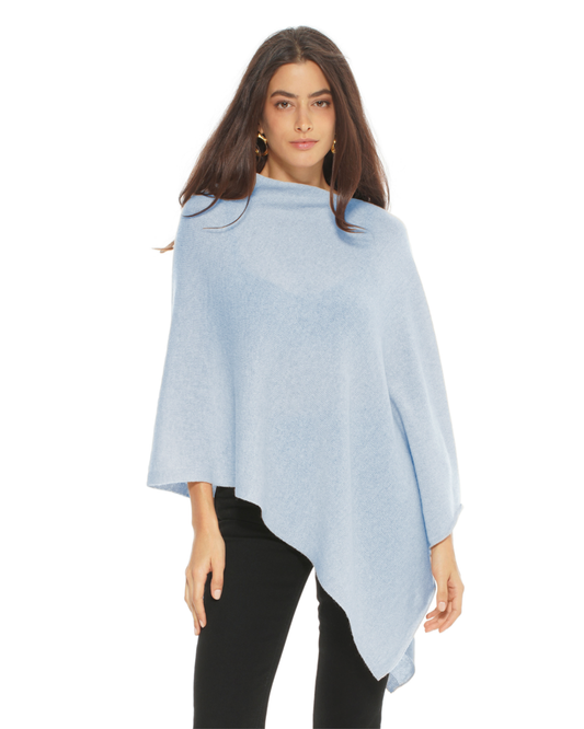 Women's Pure Cashmere Textured Knit Poncho Baby Blue