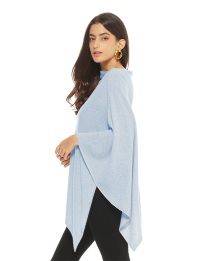 Women's Pure Cashmere Textured Knit Poncho Baby Blue