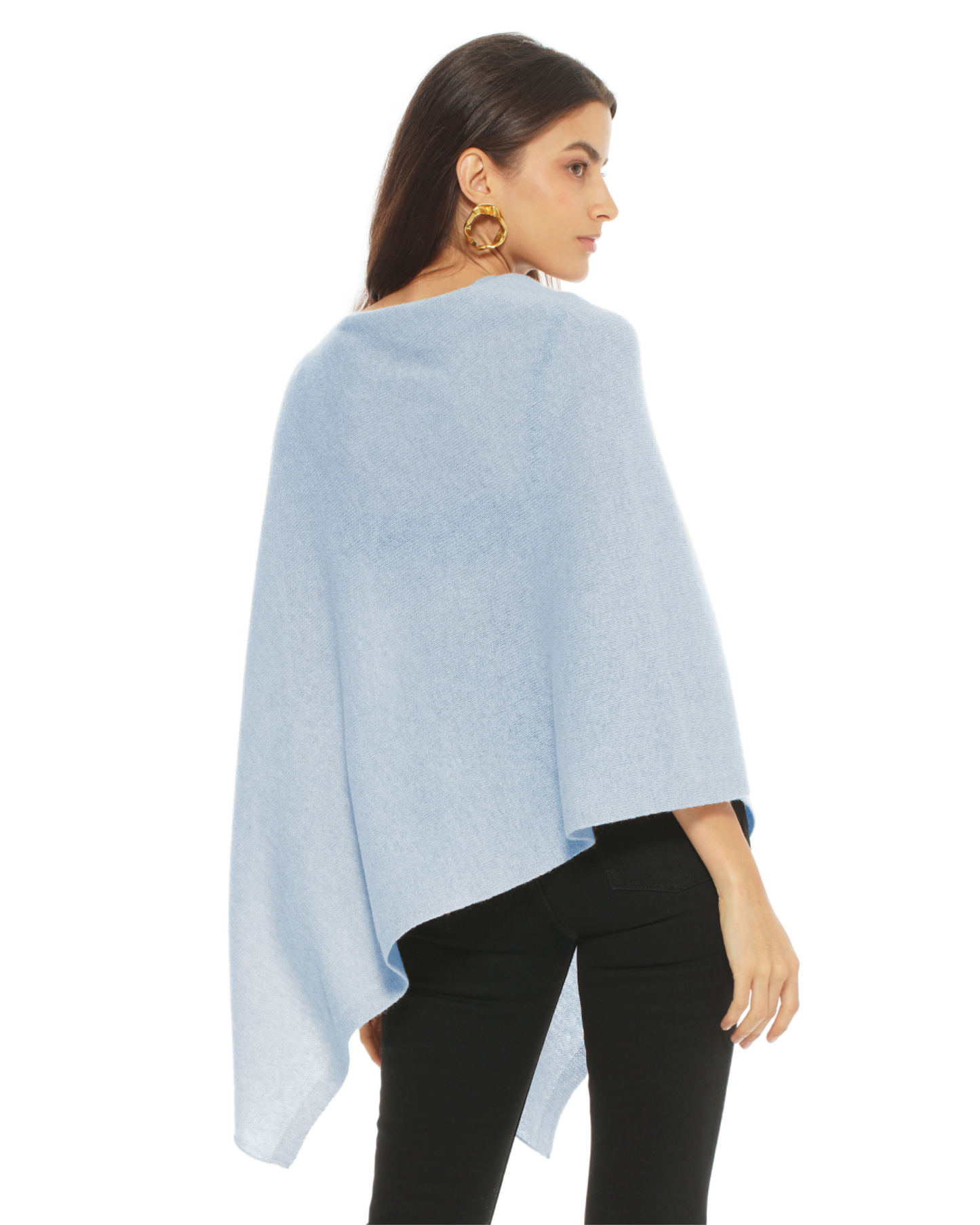 Women's Pure Cashmere Textured Knit Poncho Baby Blue