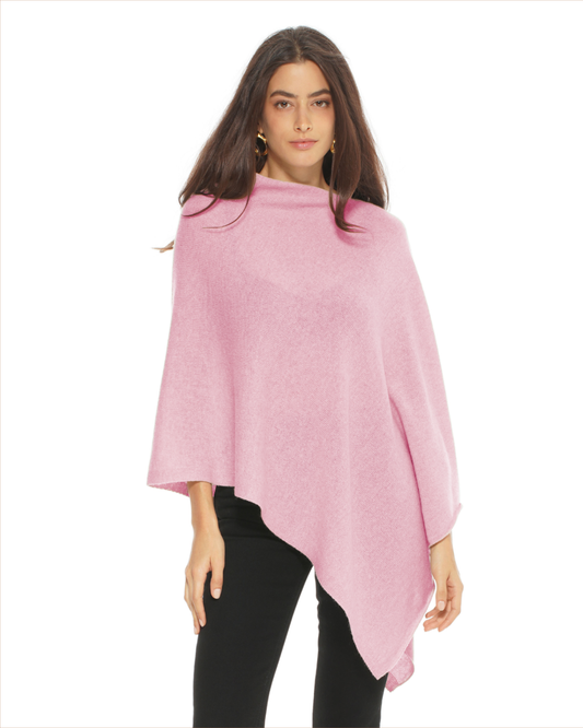 Women's Pure Cashmere Textured Knit Poncho Baby Pink