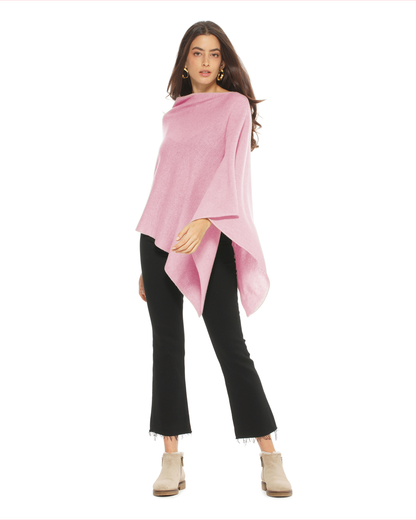Women's Pure Cashmere Textured Knit Poncho Baby Pink