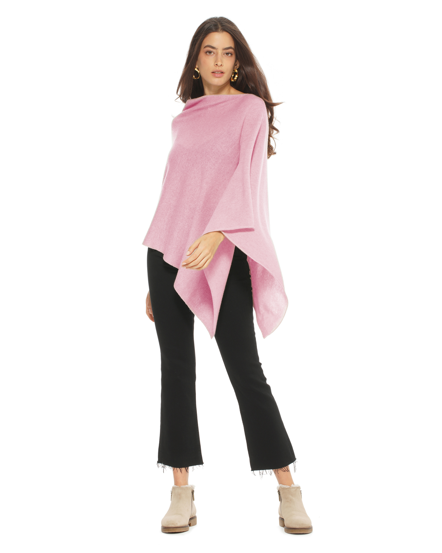Women's Essential Pure Cashmere Poncho Baby Pink