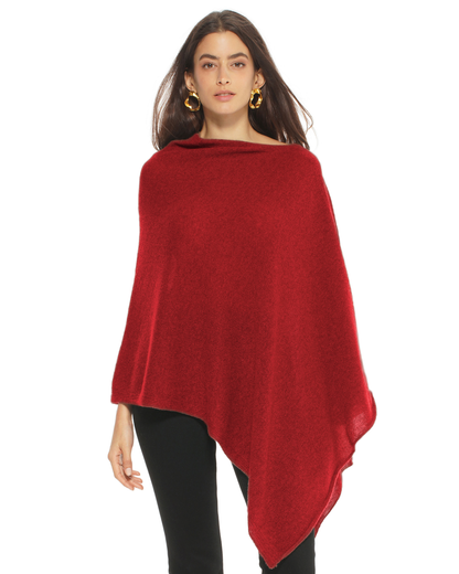 Women's Pure Cashmere Textured Knit Poncho Chianti