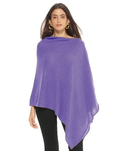 Women's Pure Cashmere Textured Knit Poncho Iris Purple