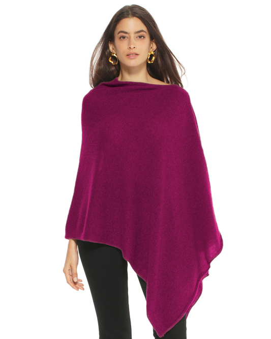 Women's Pure Cashmere Textured Knit Poncho Magenta