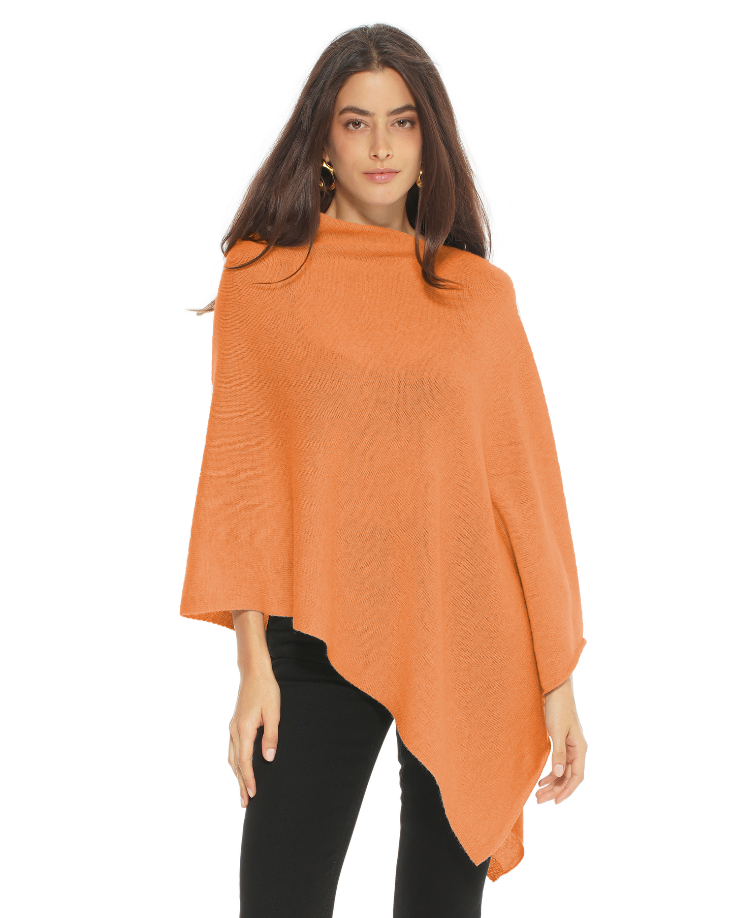 Women's Pure Cashmere Textured Knit Poncho Saffron