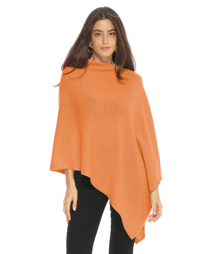 Women's Pure Cashmere Textured Knit Poncho Saffron