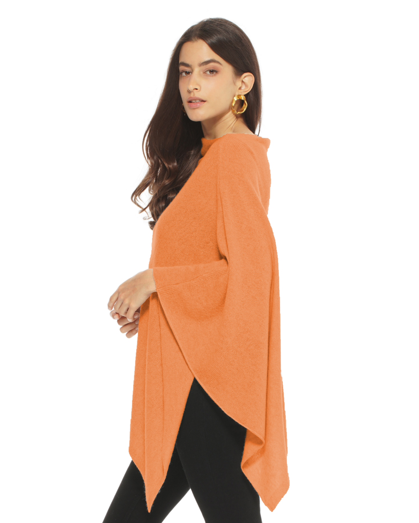 Women's Pure Cashmere Textured Knit Poncho Saffron