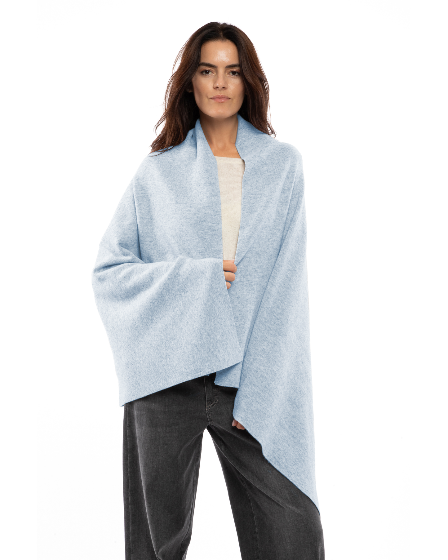 Women's Double Knit Pure Cashmere Cape Baby Blue