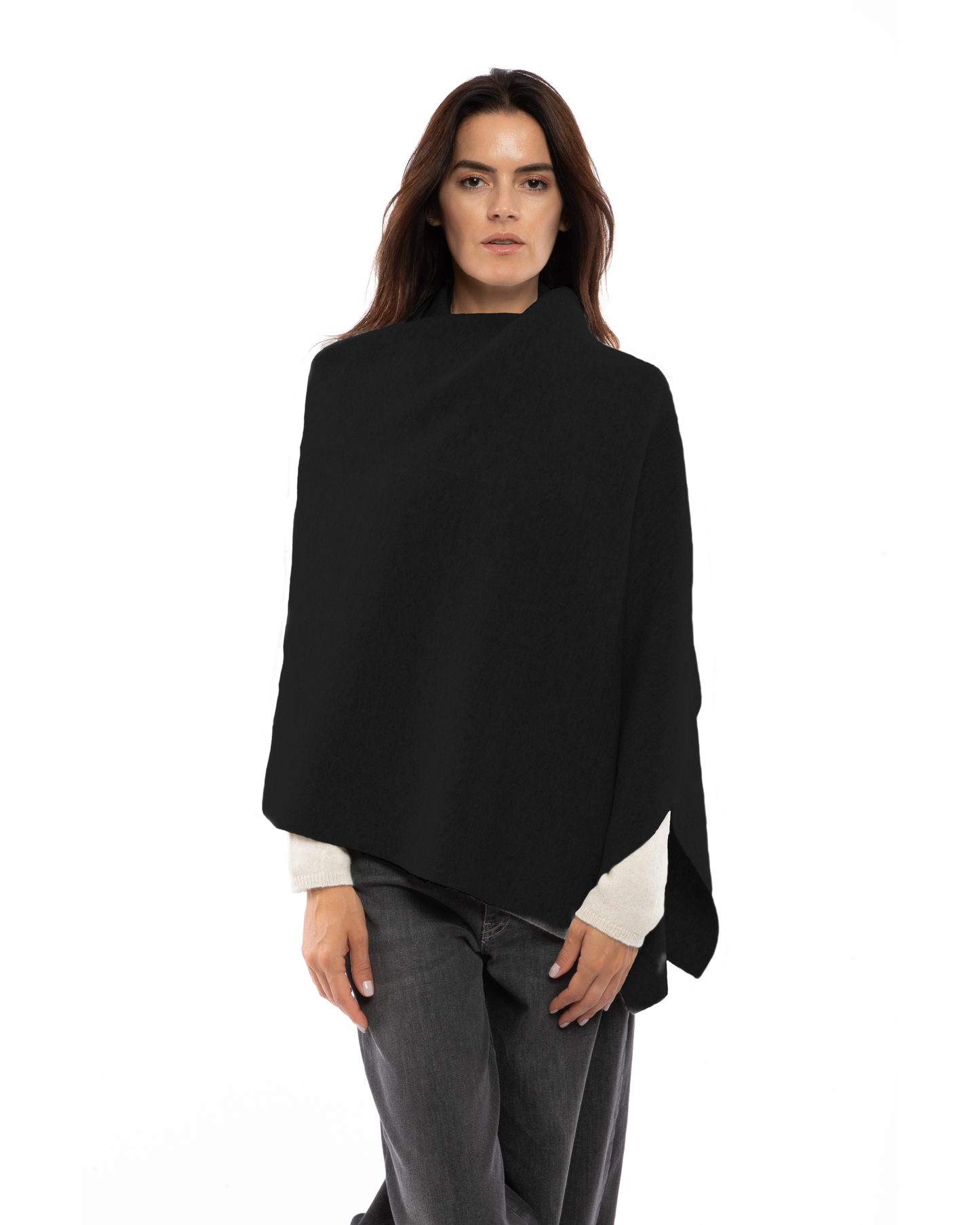 Women's Double Knit Pure Cashmere Cape Black