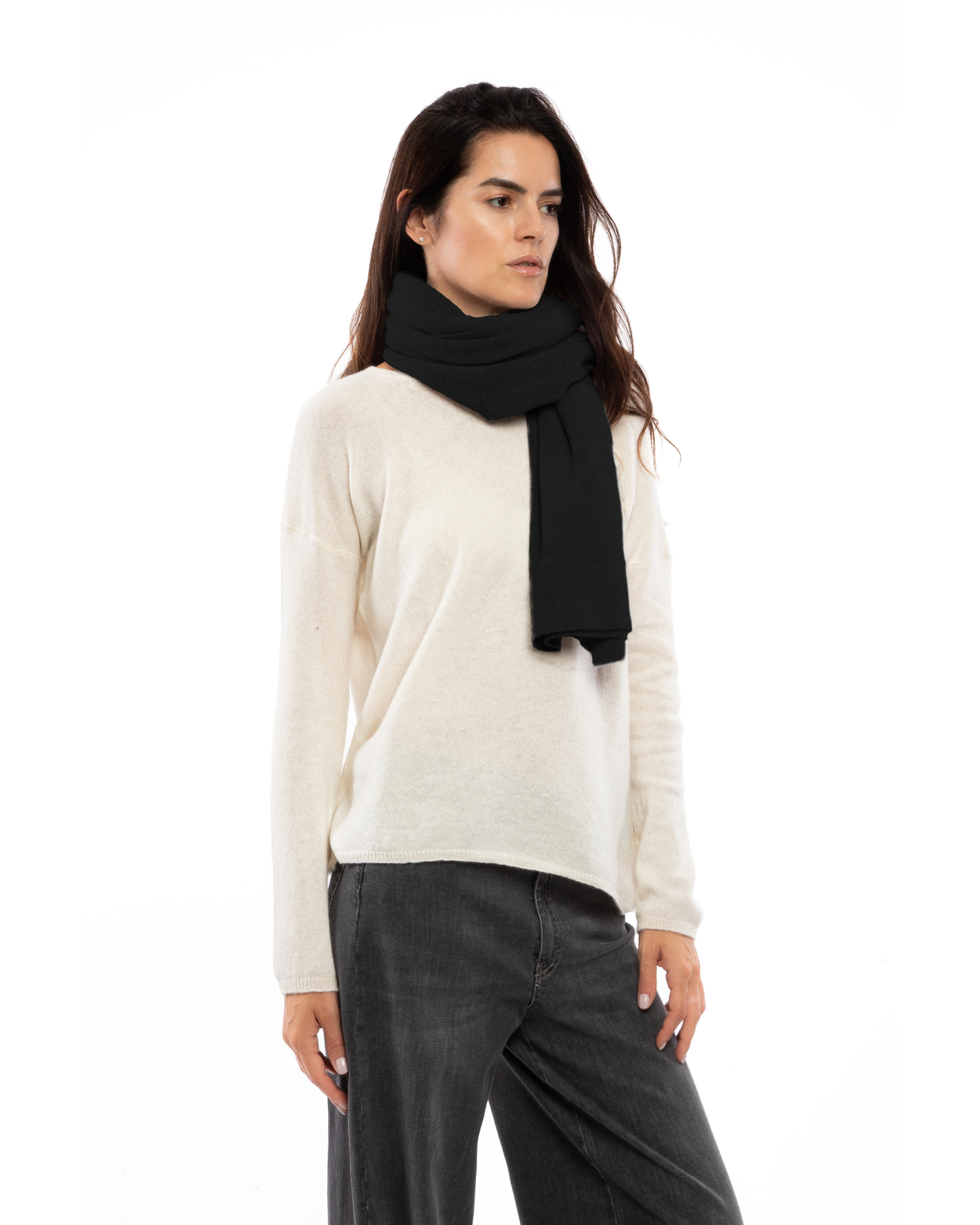 Women's Double Knit Pure Cashmere Cape Black