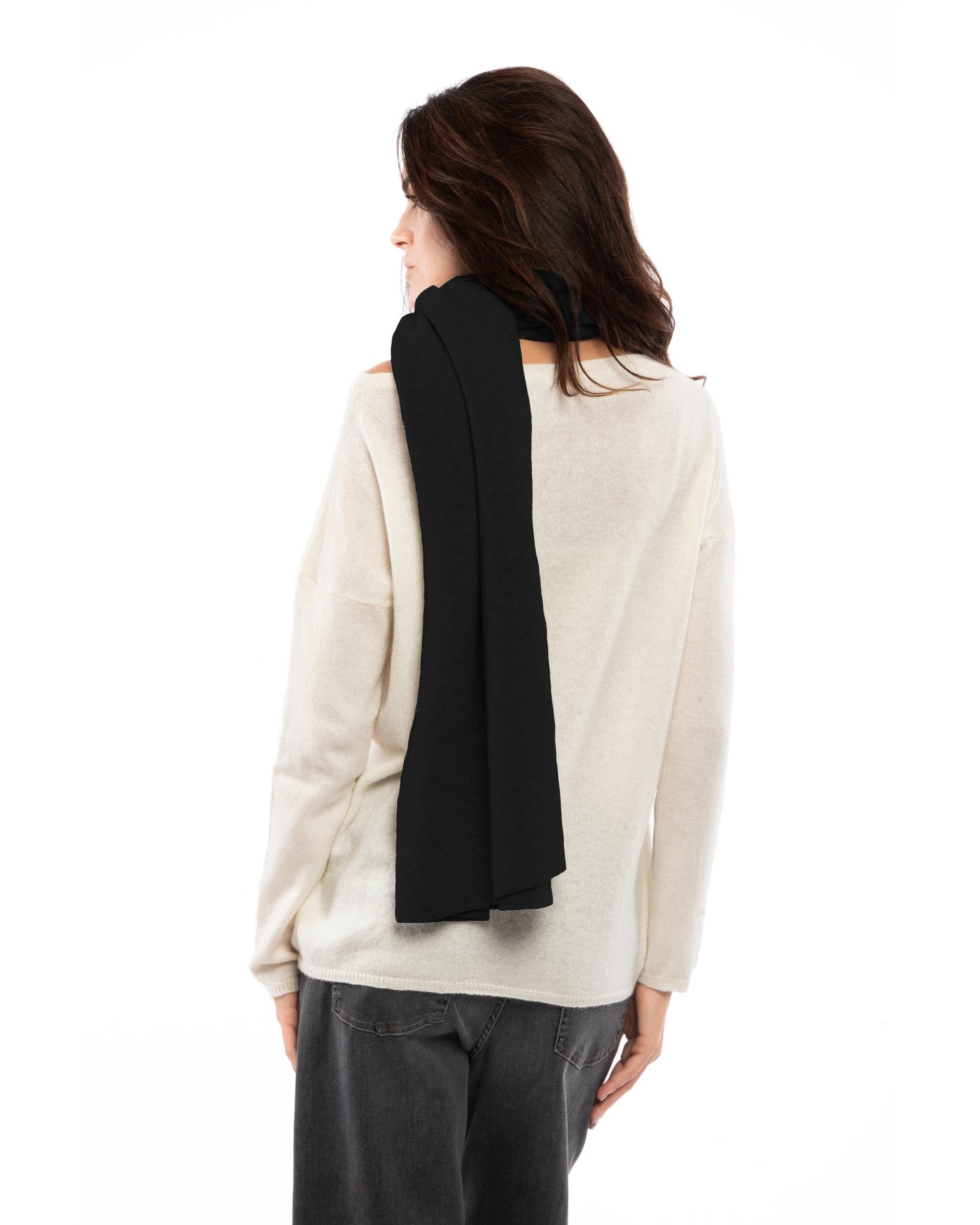 Women's Double Knit Pure Cashmere Cape Black