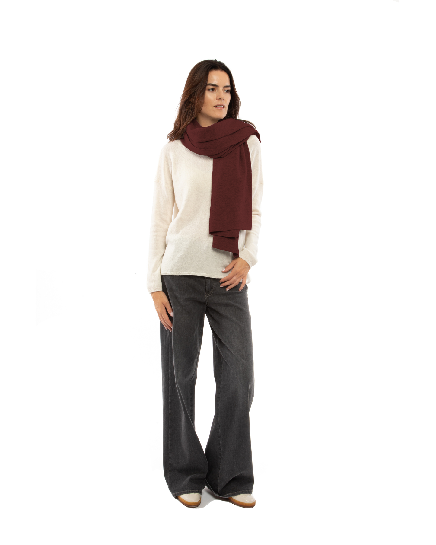 Women's Double Knit Pure Cashmere Cape Bordeaux