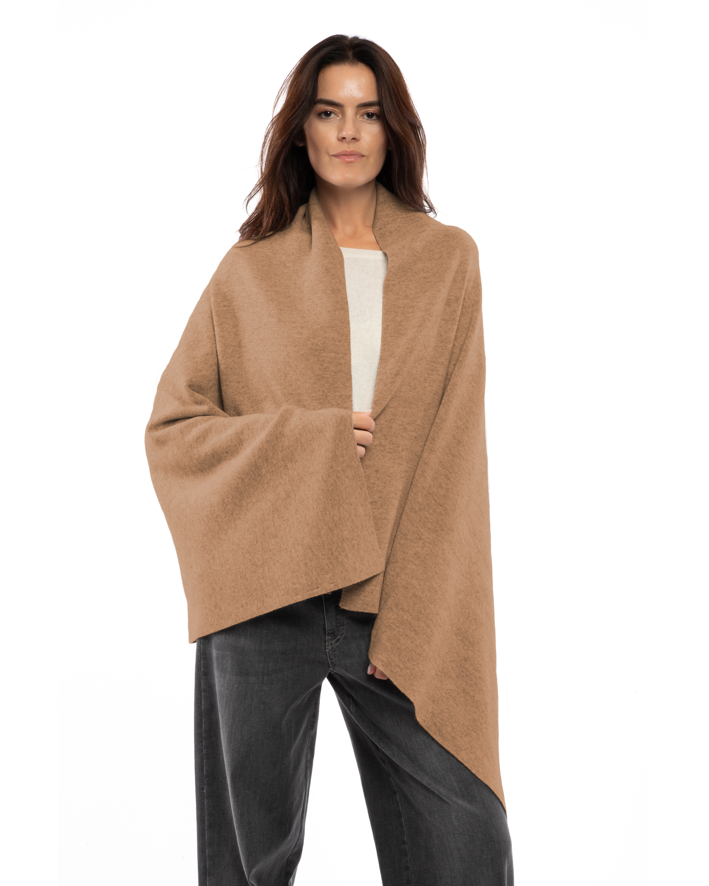 Women's Double Knit Pure Cashmere Cape Camel