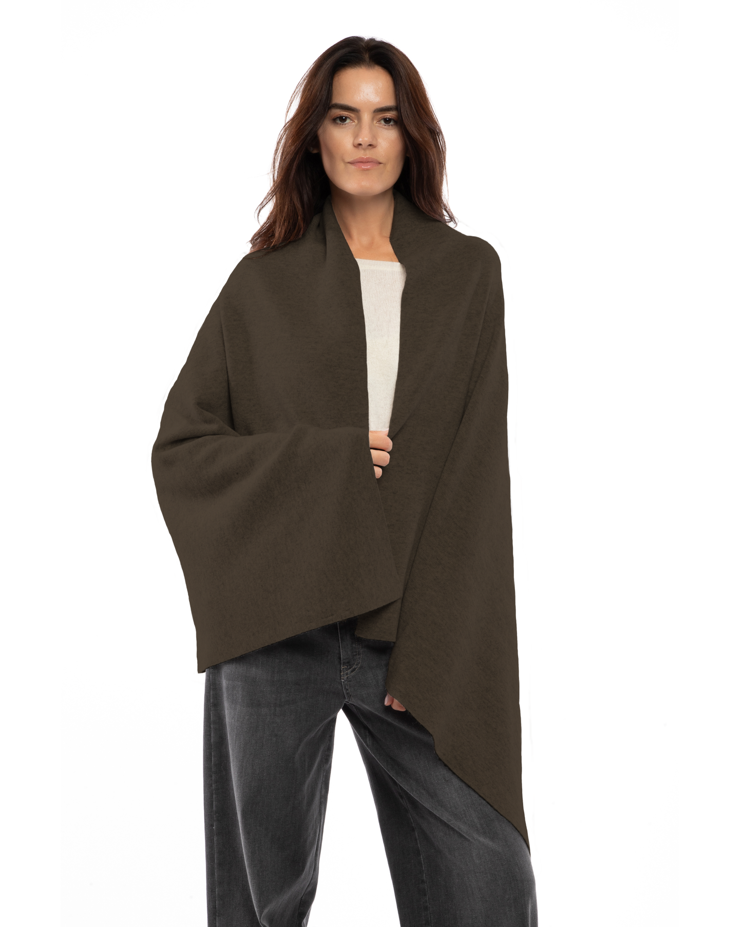 Women's Double Knit Pure Cashmere Cape Coffee