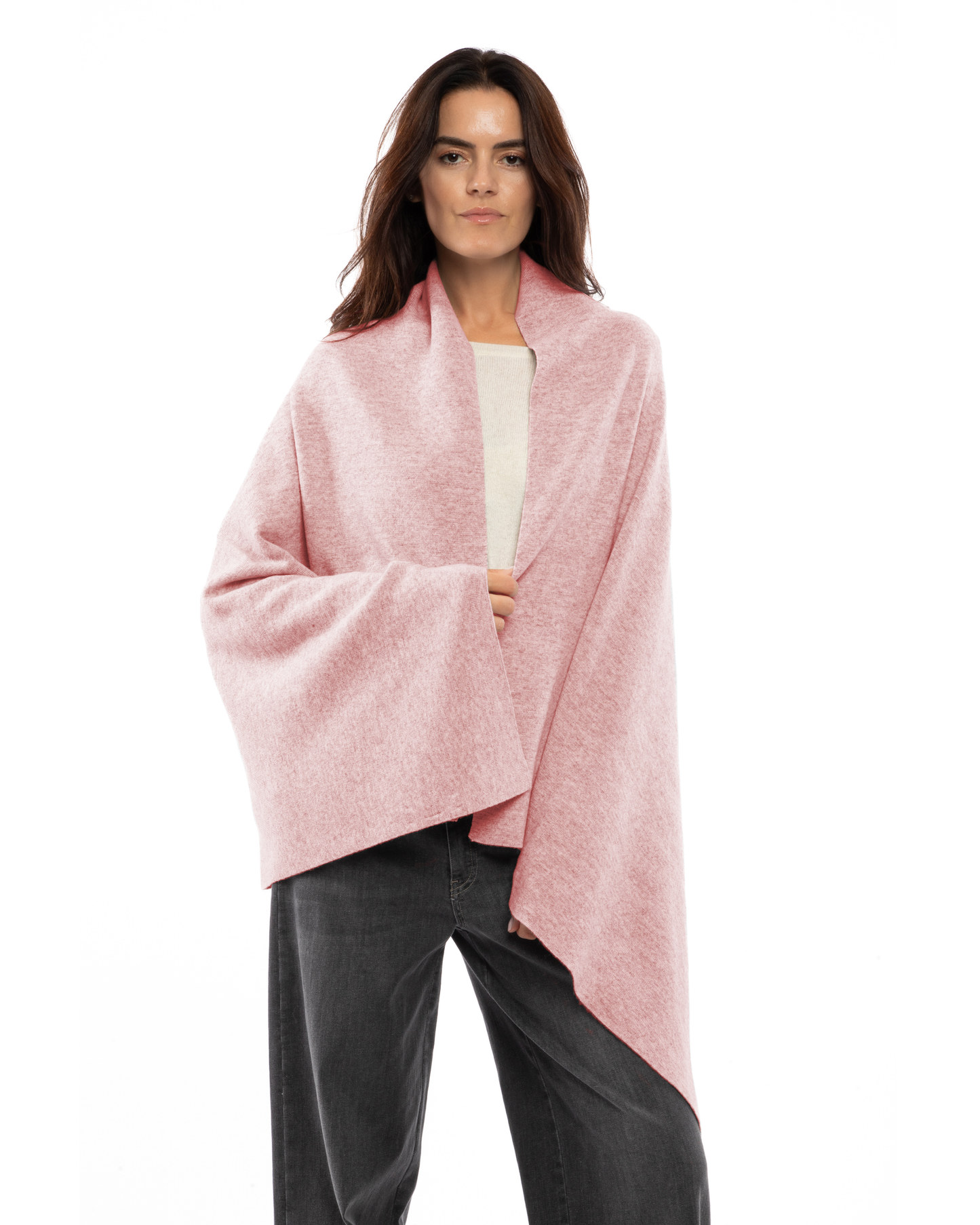Women's Double-Knit Pure Cashmere Cape Wrap Old Rose