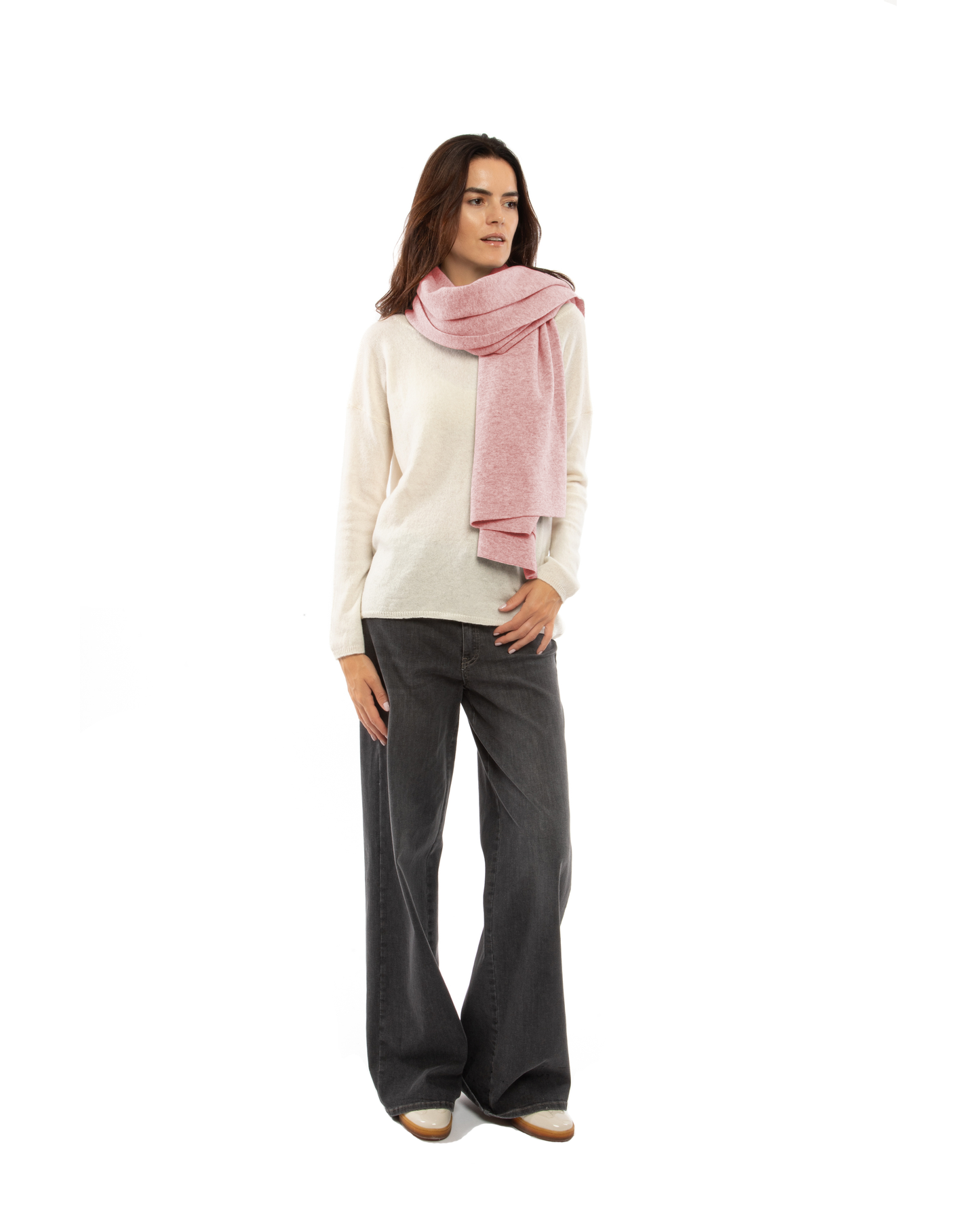 Women's Double-Knit Pure Cashmere Cape Wrap Old Rose