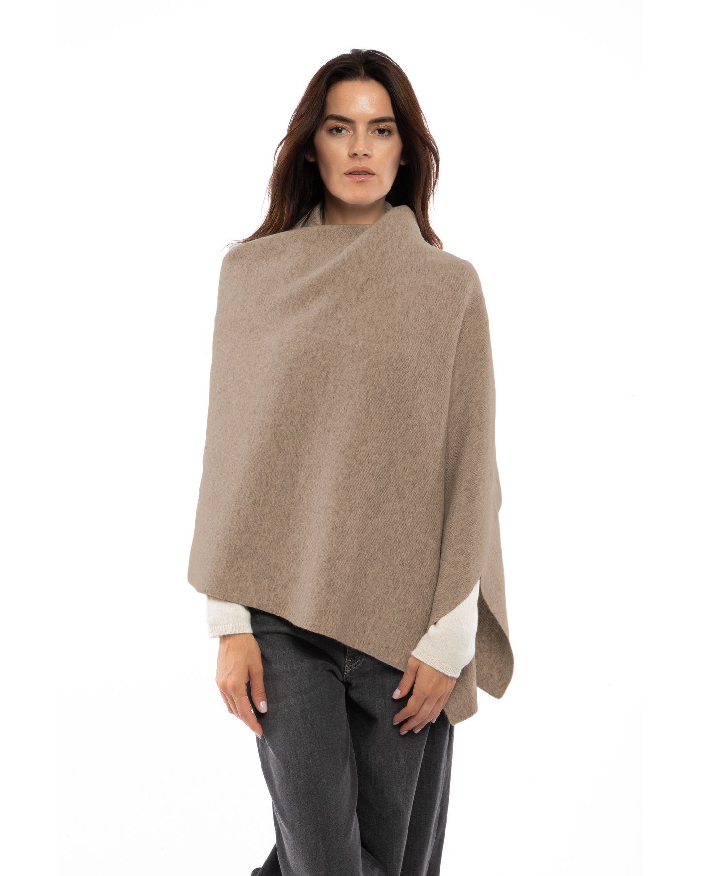 Women's Double Knit Pure Cashmere Cape Taupe