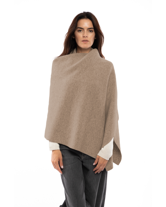 Women's Double Knit Pure Cashmere Cape Taupe