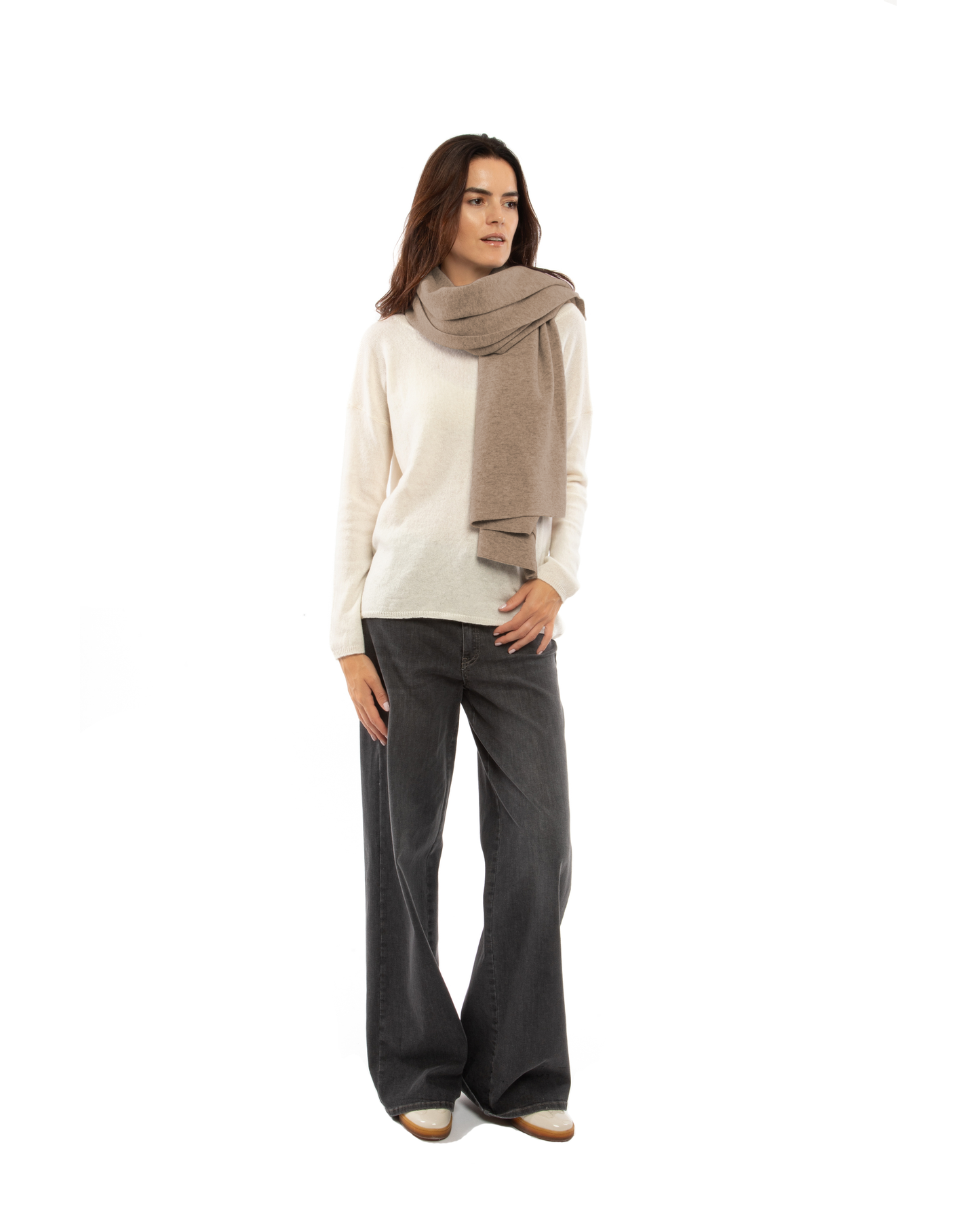 Women's Double Knit Pure Cashmere Cape Taupe