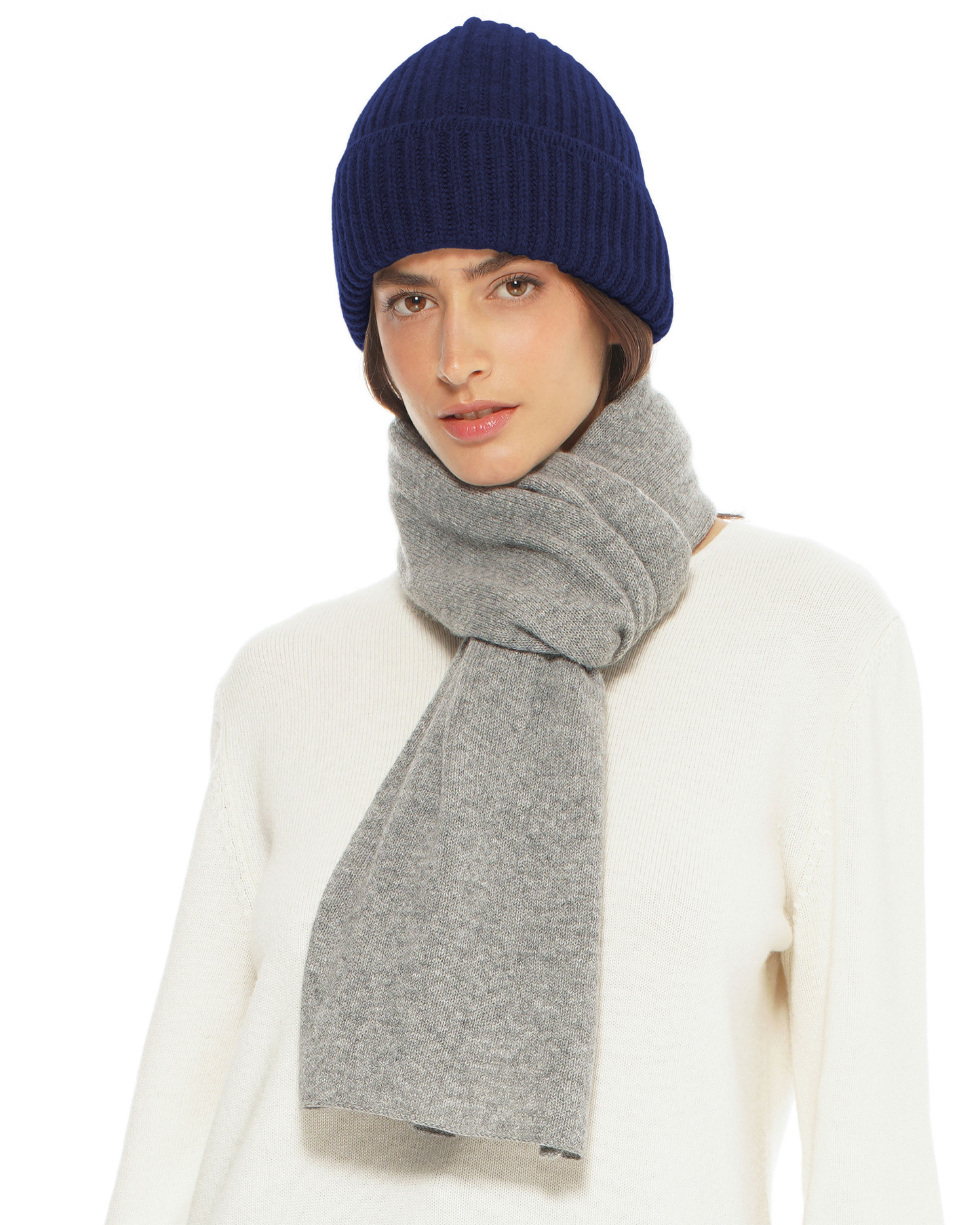Women's Pure Cashmere Ribbed Hat Blue