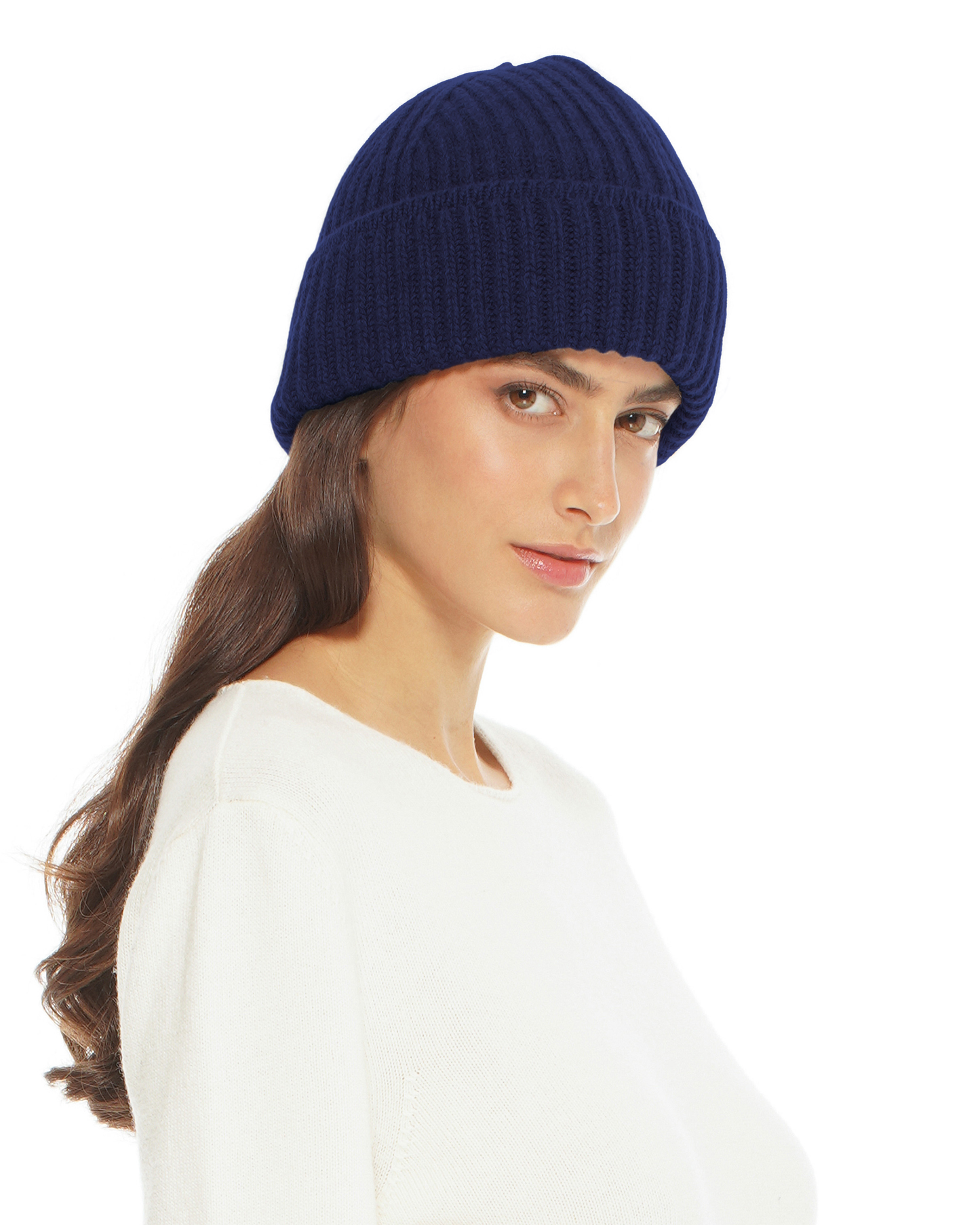 Women's Pure Cashmere Ribbed Hat Blue