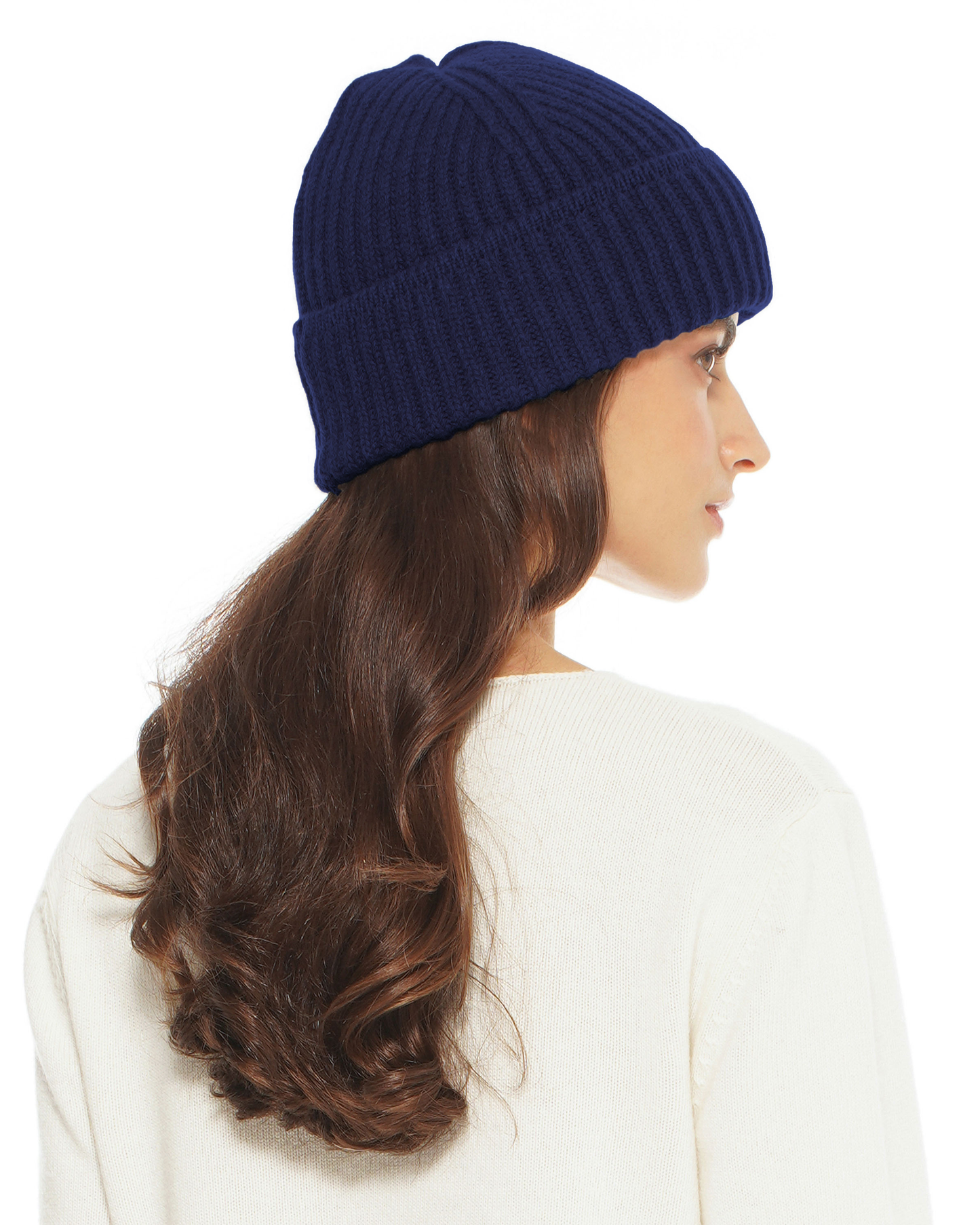 Women's Pure Cashmere Ribbed Hat Blue