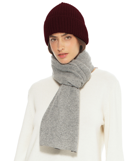 Women's Pure Cashmere Ribbed Hat Bordeaux