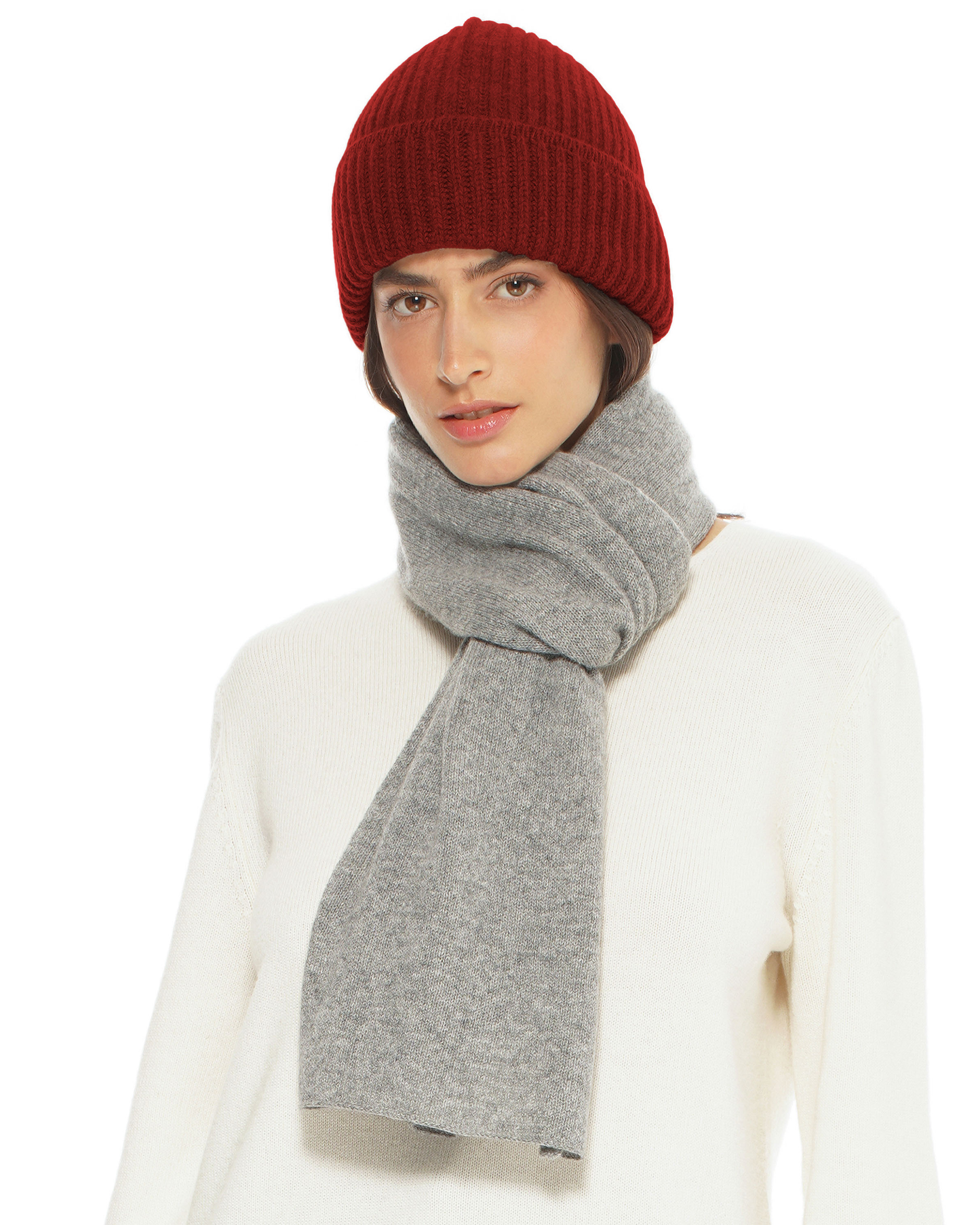 Women's Pure Cashmere Ribbed Hat Chianti