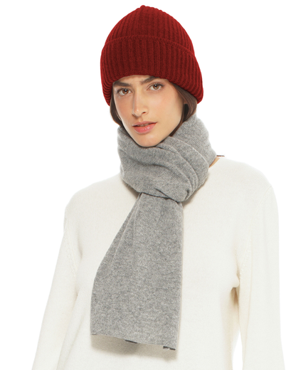 Women's Pure Cashmere Ribbed Hat Chianti