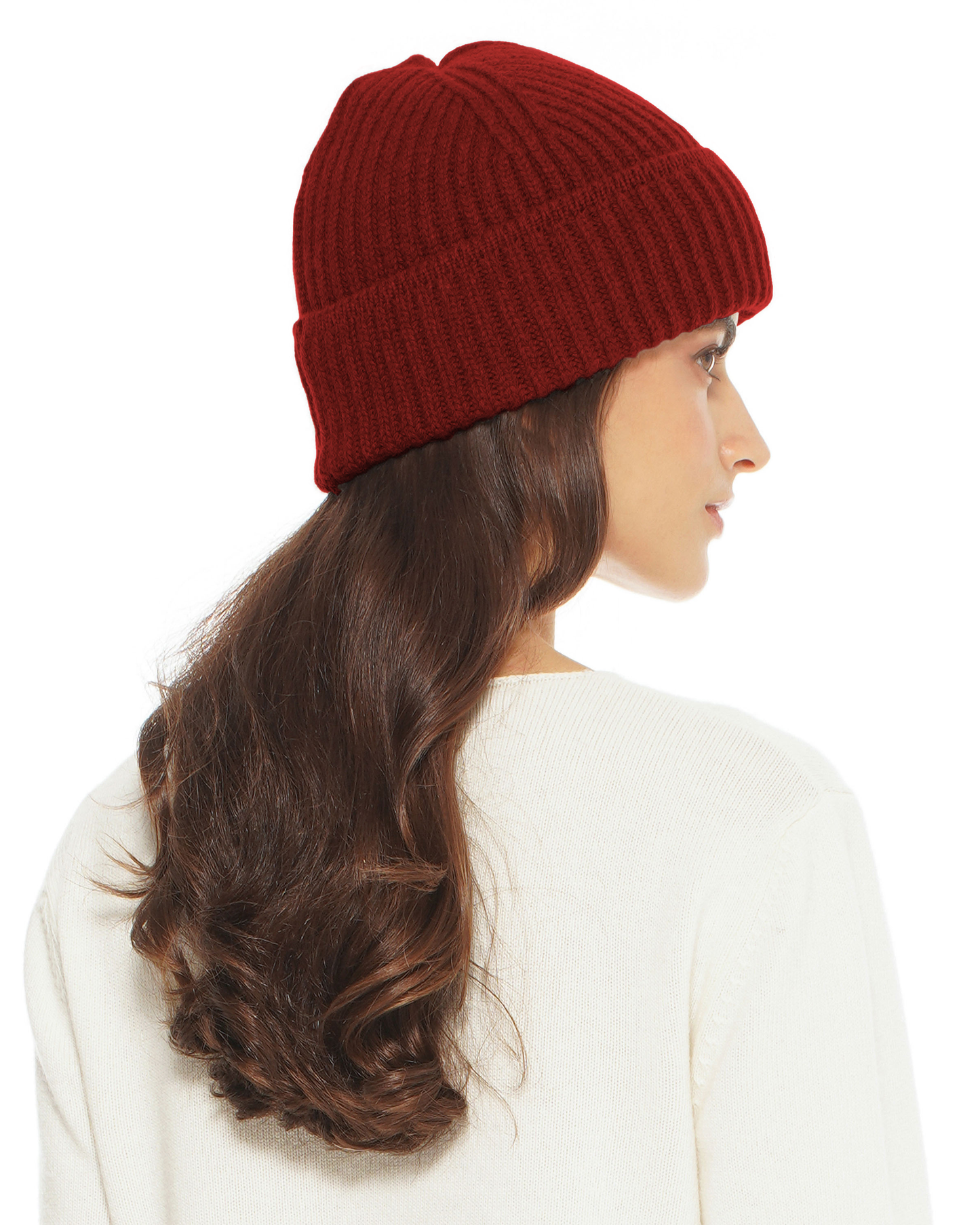 Women's Pure Cashmere Ribbed Hat Chianti