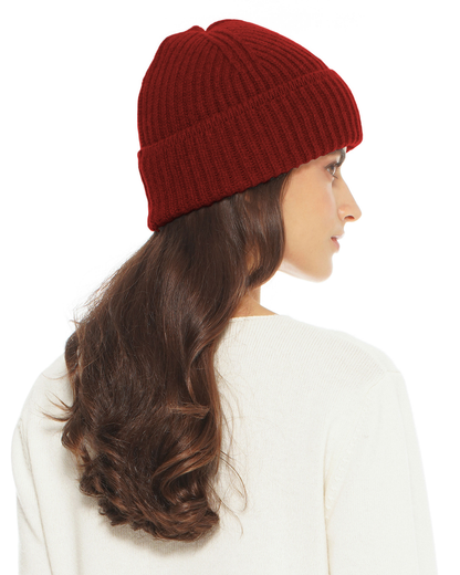 Women's Pure Cashmere Ribbed Hat Chianti
