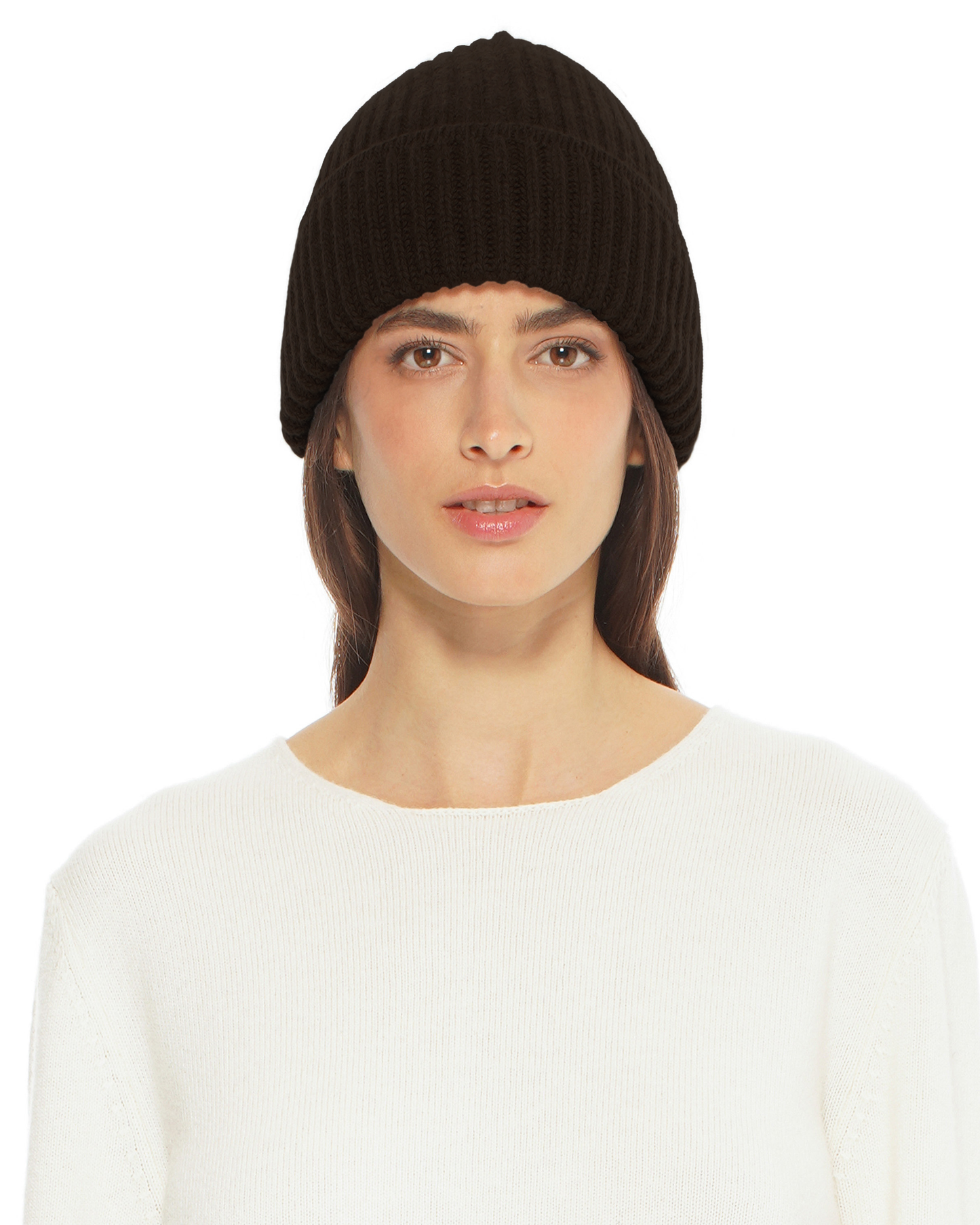 Women's Pure Cashmere Ribbed Hat Coffee