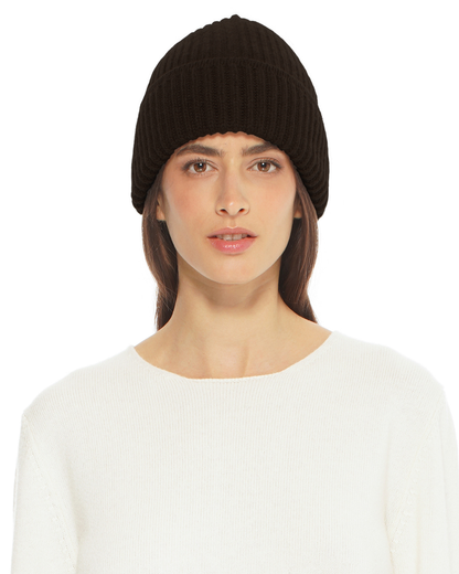 Women's Pure Cashmere Ribbed Hat Coffee