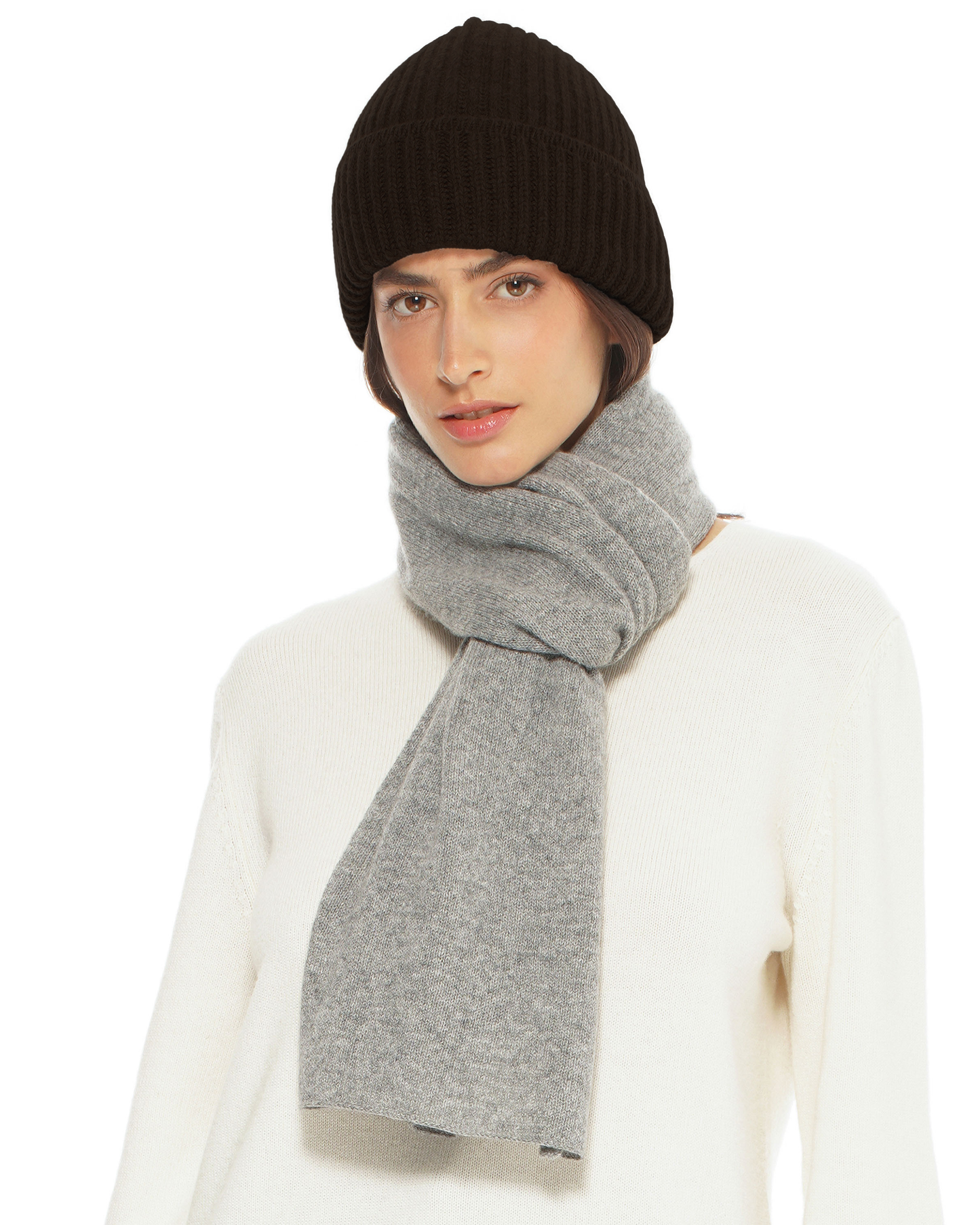 Women's Pure Cashmere Ribbed Hat Coffee
