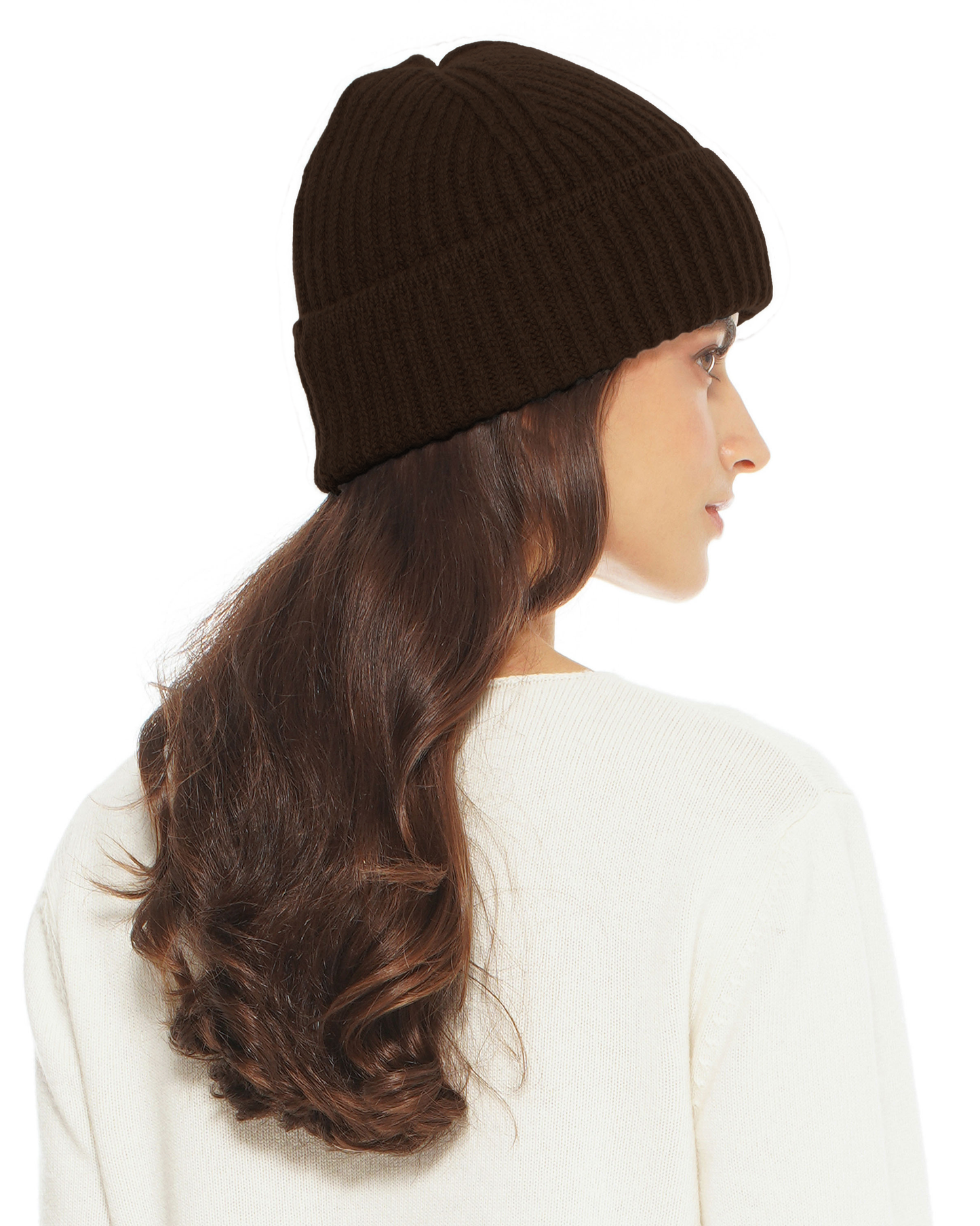 Women's Pure Cashmere Ribbed Hat Coffee