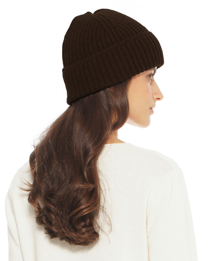 Women's Pure Cashmere Ribbed Hat Coffee