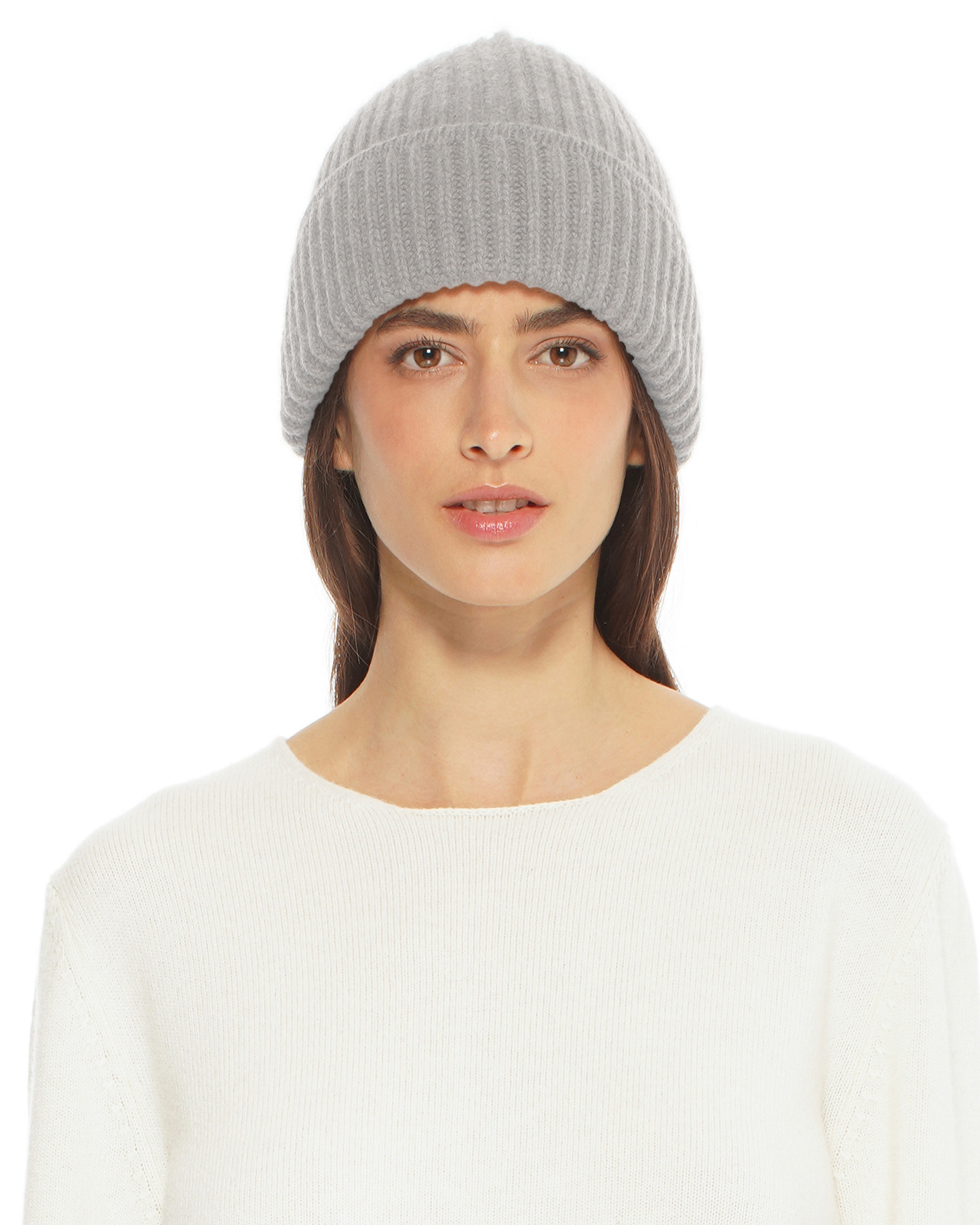 Women's Pure Cashmere Ribbed Hat Light Grey