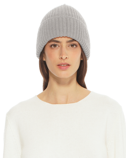Women's Pure Cashmere Ribbed Hat Light Grey