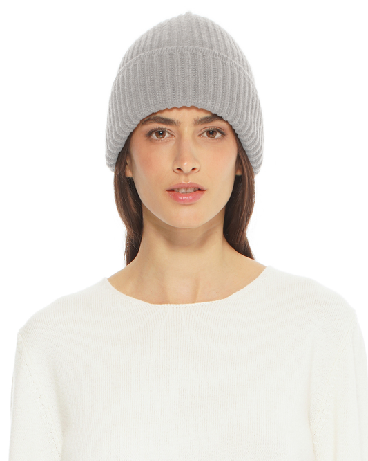 Women's Pure Cashmere Ribbed Hat Light Grey