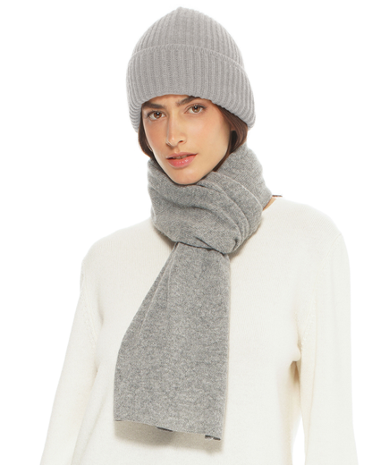 Women's Pure Cashmere Ribbed Hat Light Grey