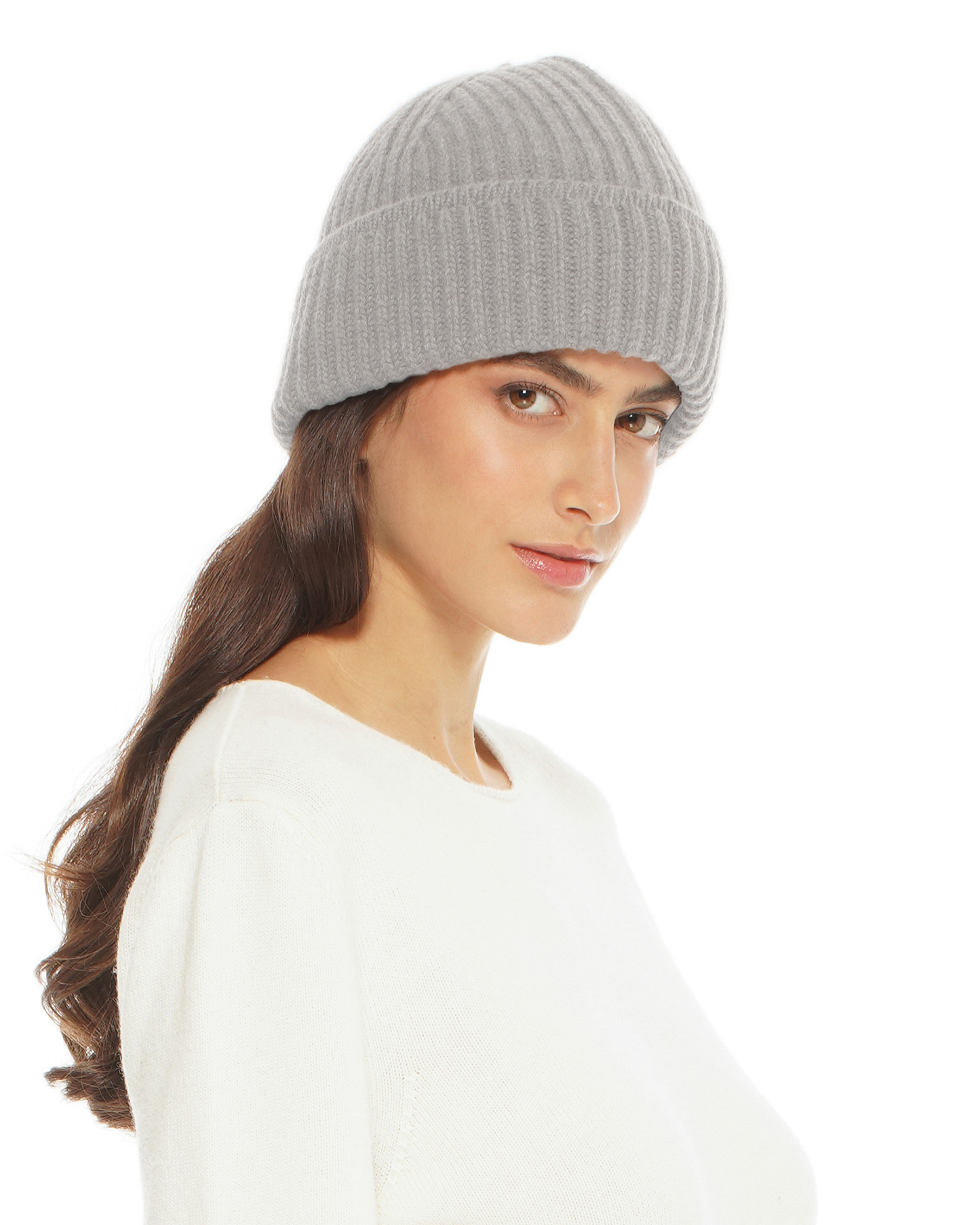 Women's Pure Cashmere Ribbed Hat Light Grey