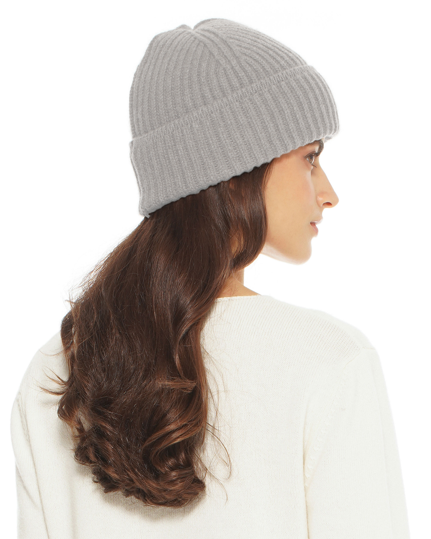 Women's Pure Cashmere Ribbed Hat Light Grey