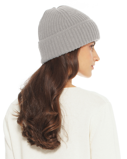 Women's Pure Cashmere Ribbed Hat Light Grey