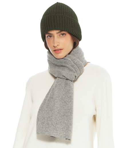 Women's Pure Cashmere Ribbed Hat Olive Green