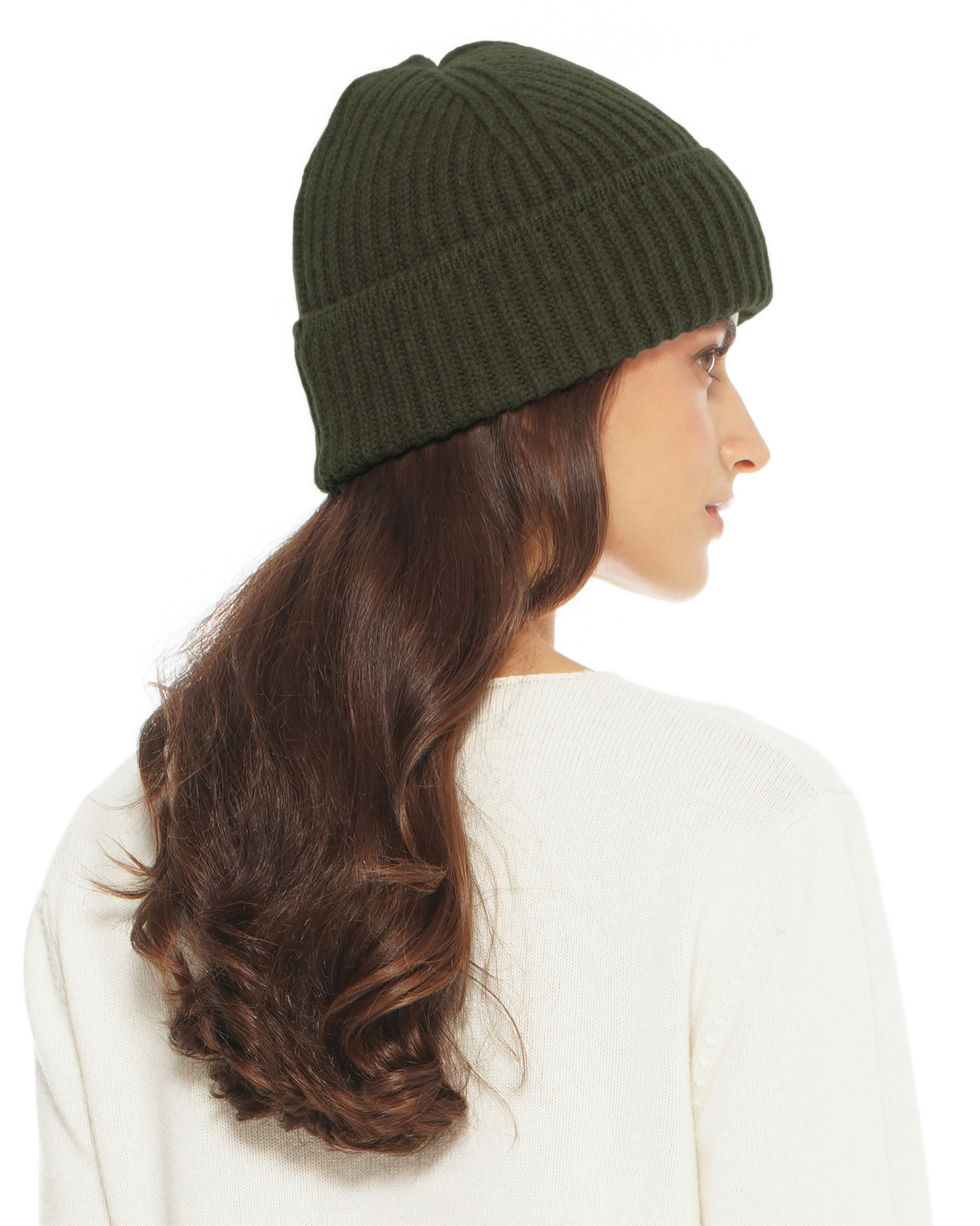 Women's Pure Cashmere Ribbed Hat Olive Green
