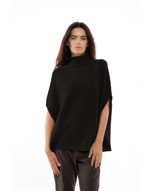 Women's Pure Cashmere Funnel Neck Poncho Black