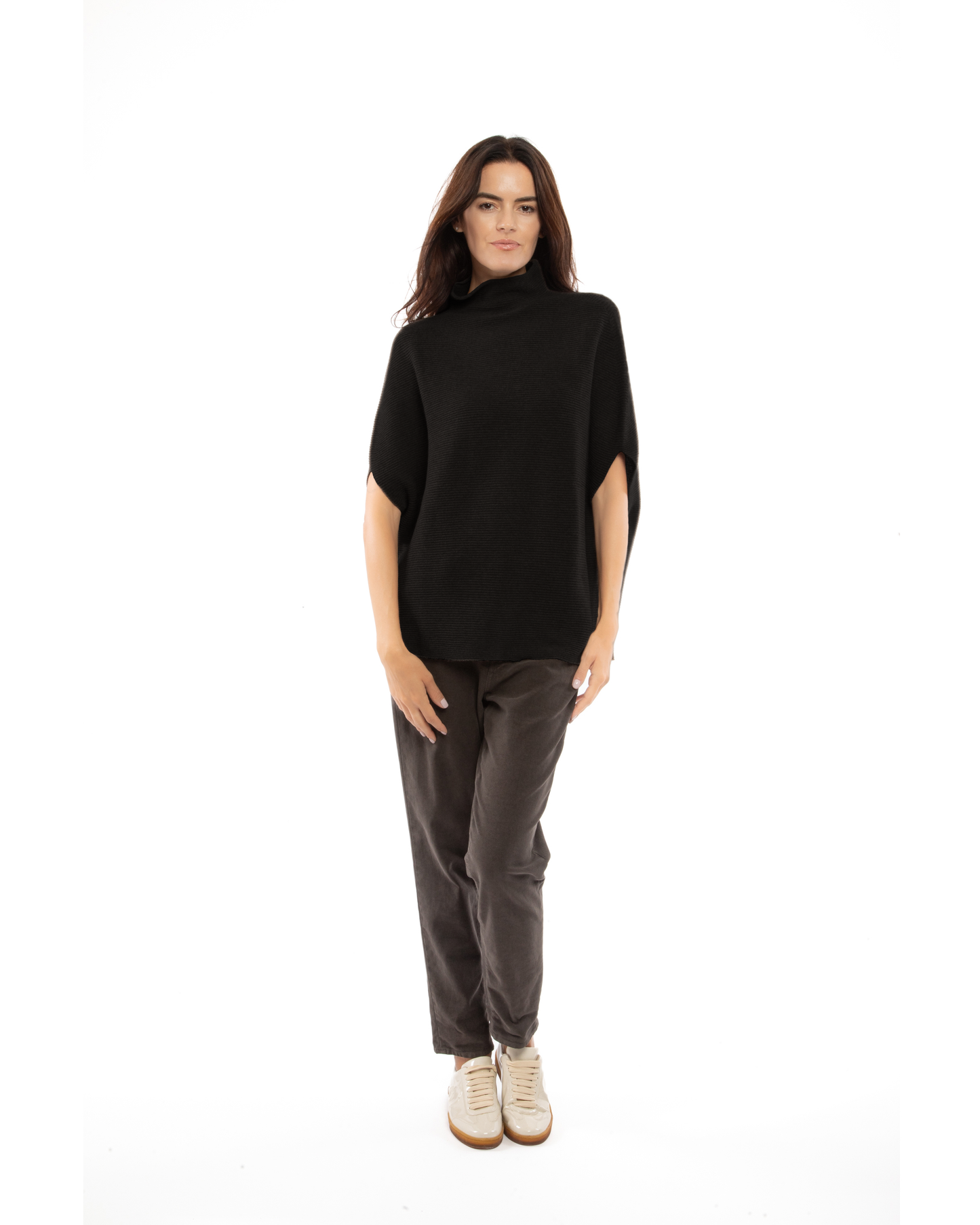 Women's Pure Cashmere Funnel Neck Poncho Black